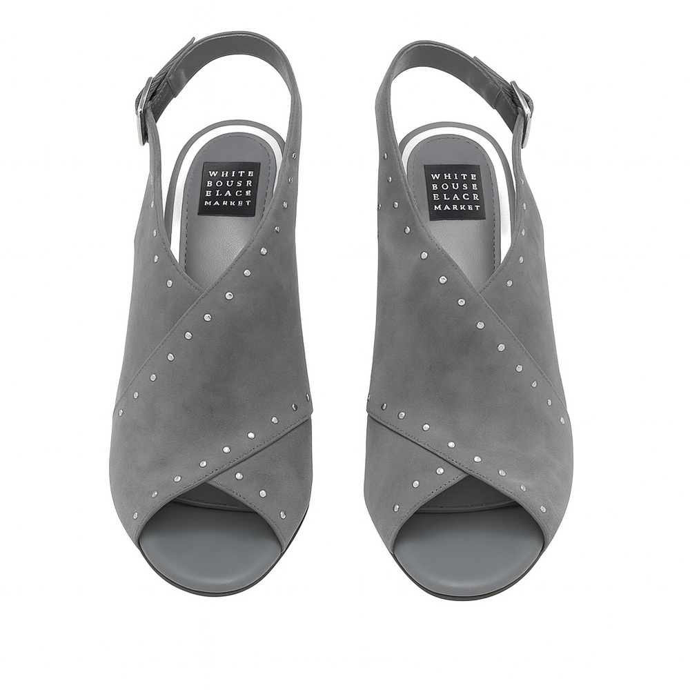 White House Black Market Gray Suede Studded Heels | Size 8 - Picture 5 of 8